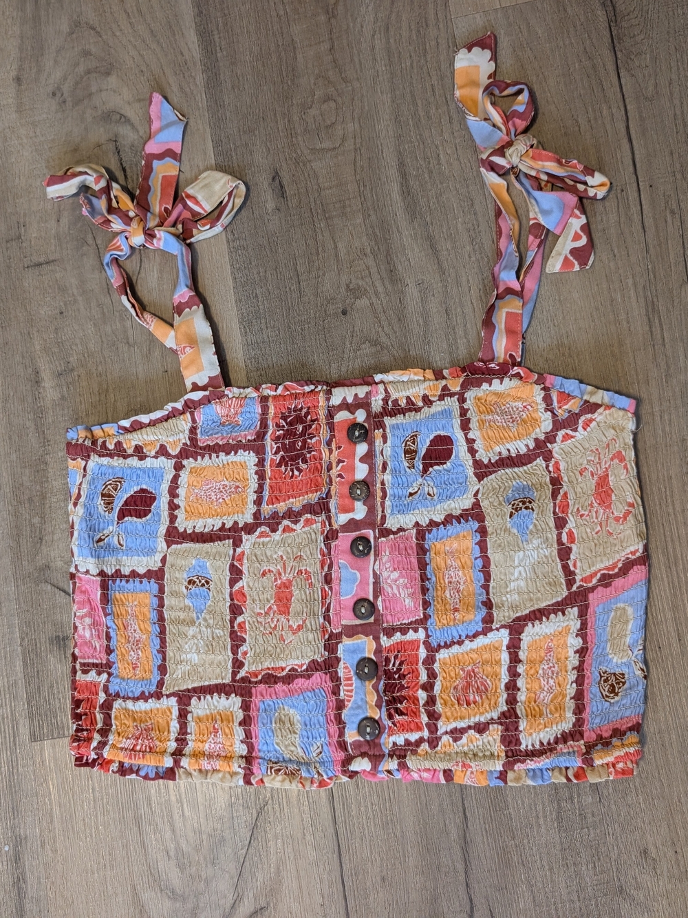 Patrons of Peace Multicolor Patchwork Smocked Crop Top